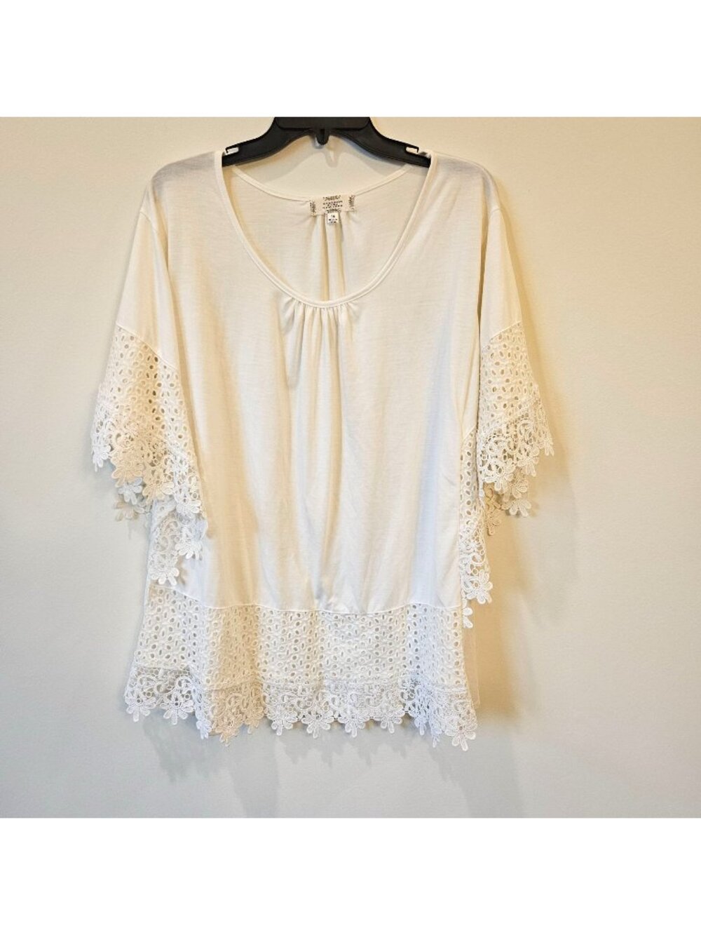 Shannon Ford New York Women 3X Cream Crochet Lace Sleeve fairy Boho festival top